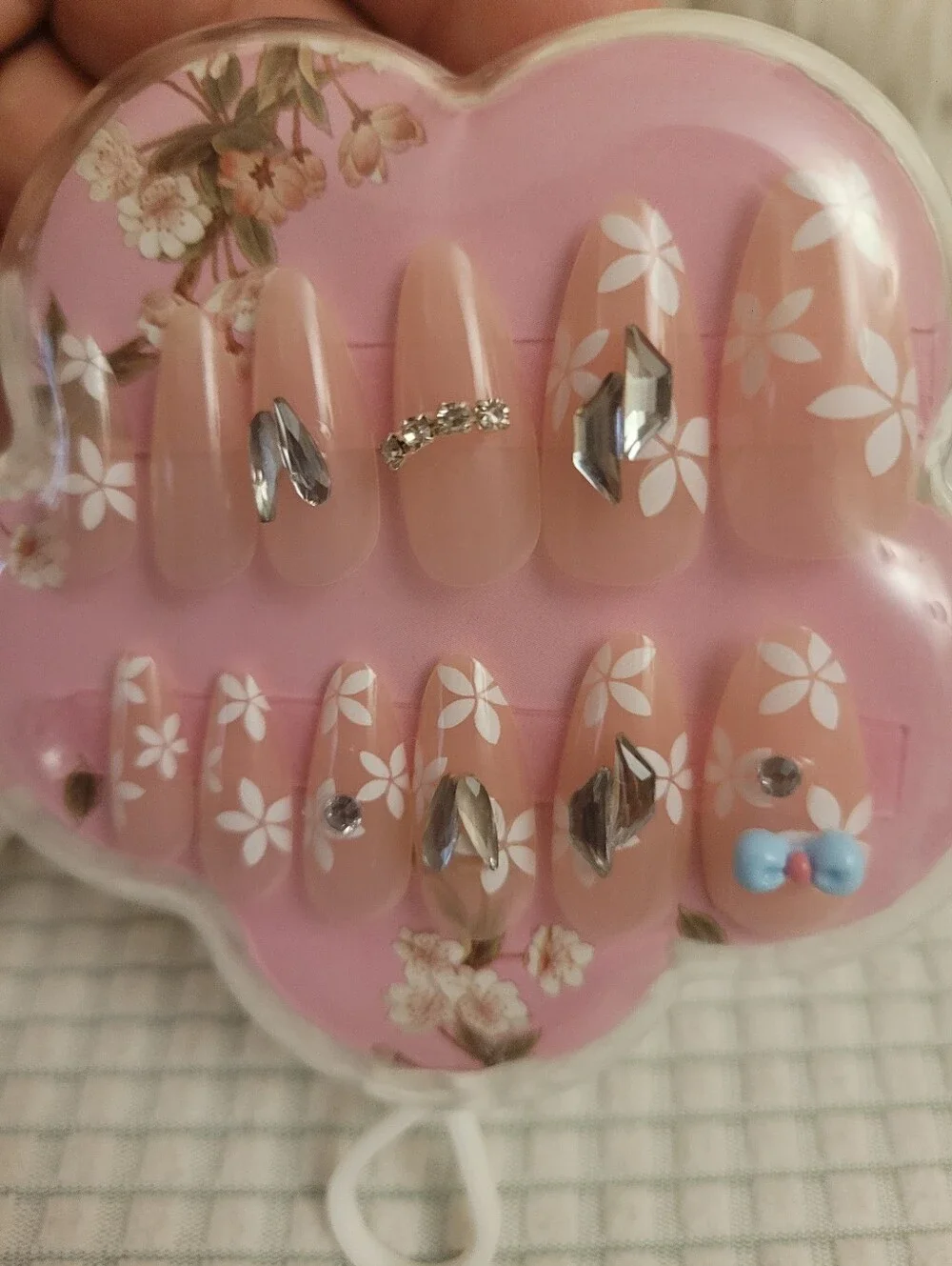 Pink Press-On Nail Sets with Floral Accents
